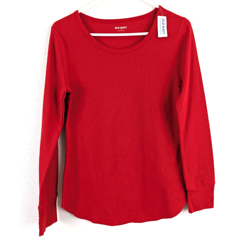 New Old Navy sz M Waffle Knit Top or T-shirt red long sleeves thermal women 3399
